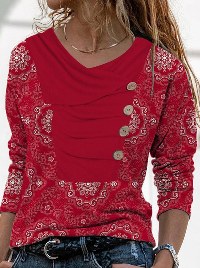 Women Vintage Ethnic Autumn Lightweight Loose Jersey Best Sell Asymmetrical Regular Size Tops
