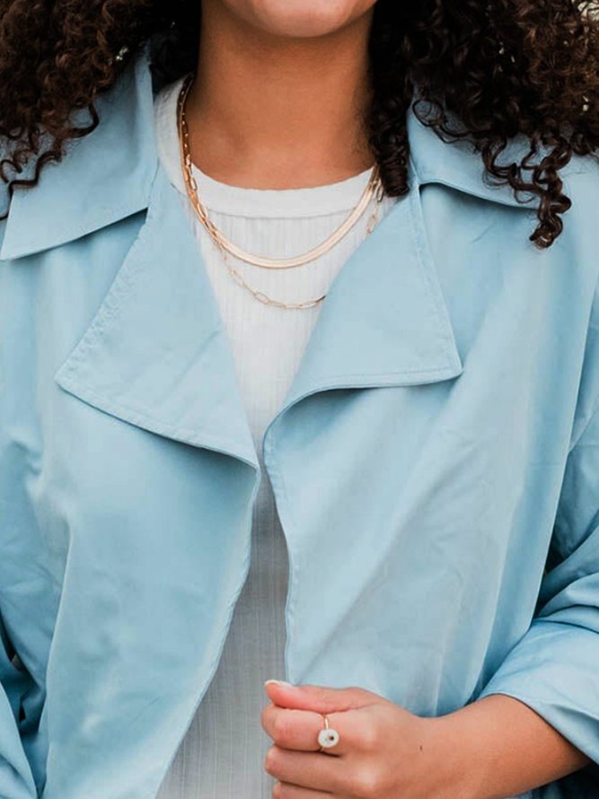 Women Casual Plain Autumn Micro-Elasticity Daily Loose Lapel Collar Mid-long Regular Size Jacket