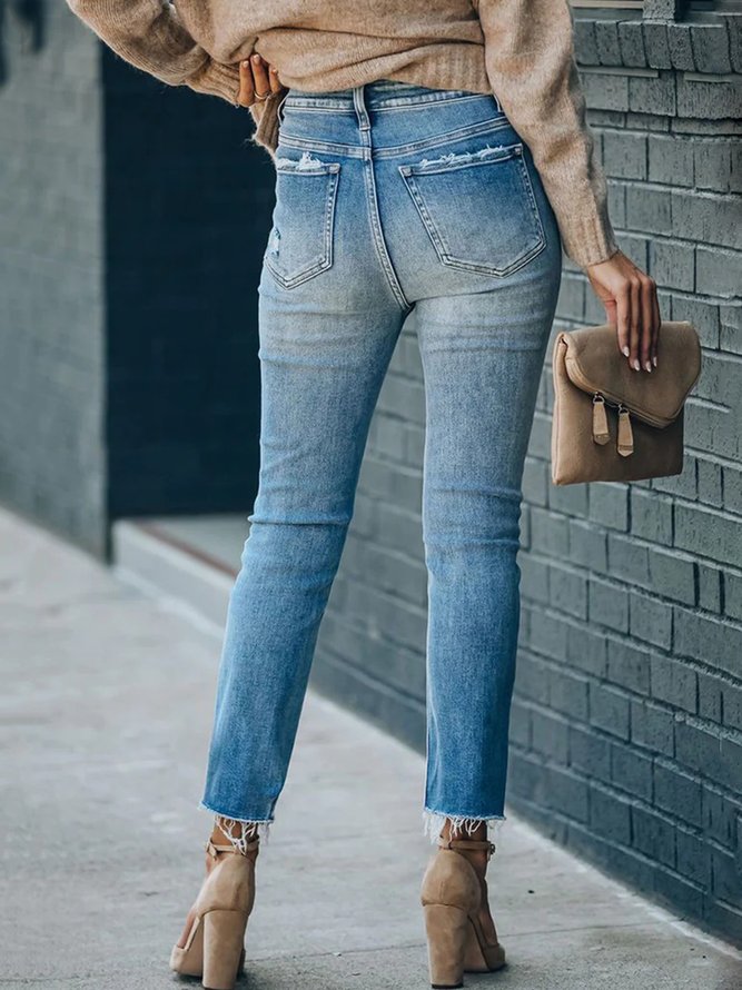 Casual Plain Autumn No Elasticity Regular Fit Hot List Straight pants Denim Regular Jeans for Women