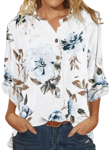 Casual Floral Summer V neck No Elasticity Daily Best Sell Mid-long Regular Size Tops for Women