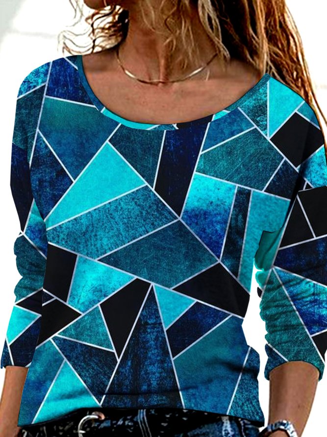 Women Casual Abstract Autumn Lightweight Daily Best Sell Long sleeve Crew Neck H-Line T-shirt