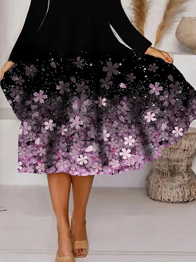 Casual Floral A-Line Long Sleeve Dress