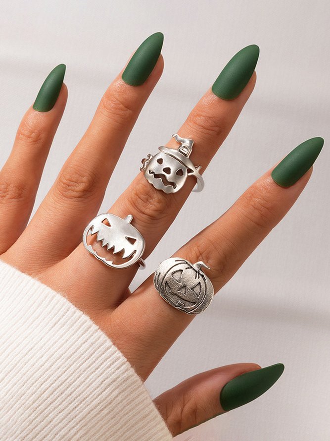 3pcs Halloween Pumpkin Multilayer Ring Set Party Jewelry