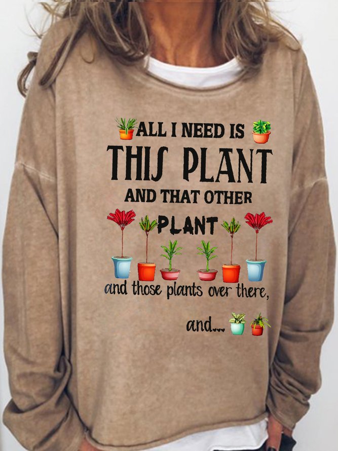 Womens Funny Plant Lover Letter Casual Sweatshirt