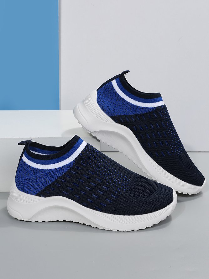 Women Striped Sports All Season Split Joint Breathable Mesh Fabric Fabric Fly Woven Shoes EVA Sneakers