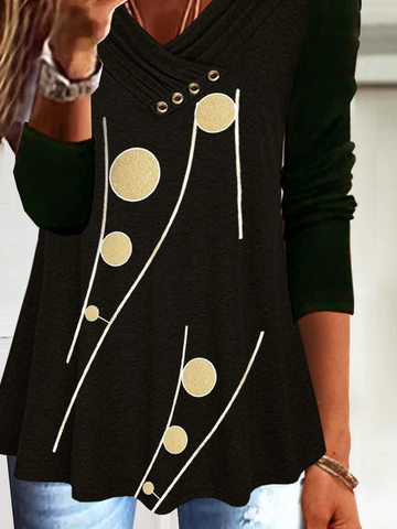 Geometric Casual Autumn Loose Long sleeve A-Line Regular Medium Elasticity Regular Size T-shirt for Women