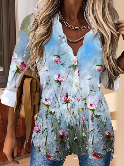 Women Casual Floral Autumn Polyester Lightweight Daily Regular Fit Best Sell Off Shoulder Sleeve Blouse