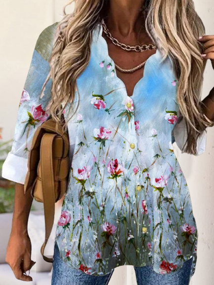 Women Casual Floral Autumn Polyester Lightweight Daily Regular Fit Best Sell Off Shoulder Sleeve Blouse