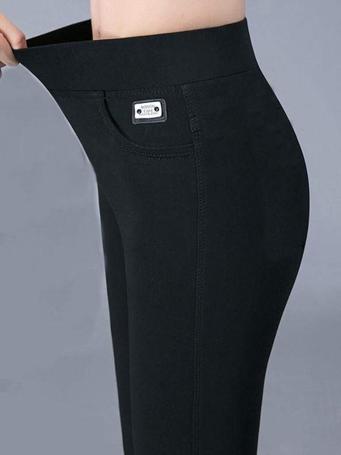Casual Plain Autumn Jersey Mid Waist Standard Slim fit Pants Long Regular Size Leggings for Women