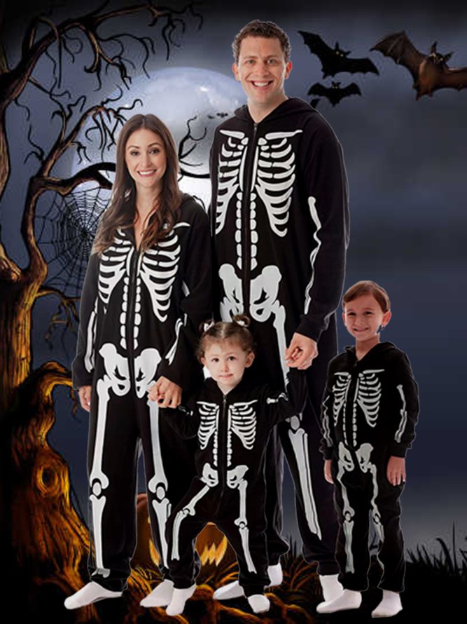 Matching Outfits All Season Skull Party Printing High Elasticity Loose H-Line Regular Plus Size Parents & Children Matching Sets