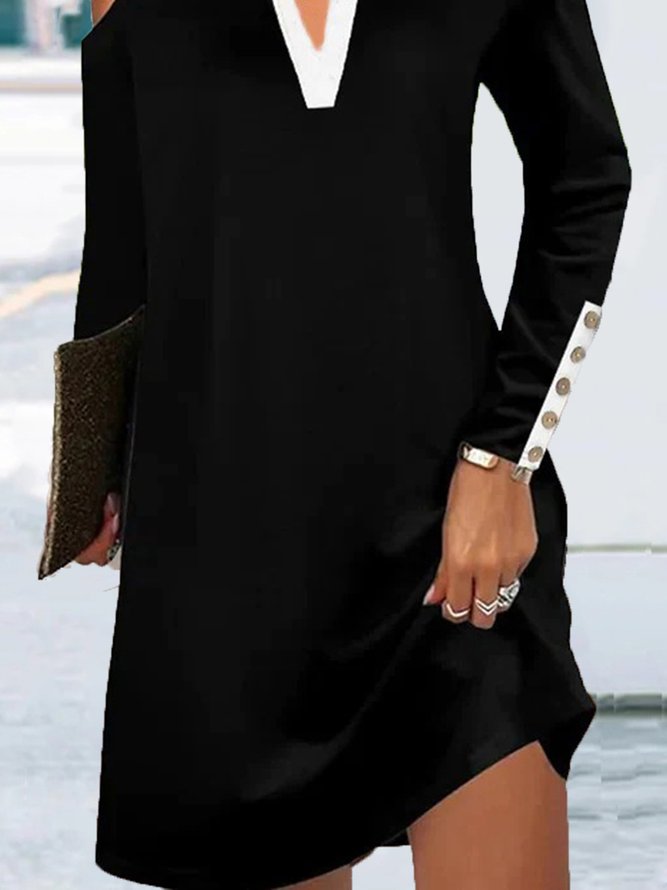Casual Buttoned Loose Long Sleeve Plain Dress