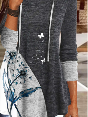 Dandelion Printed Casual Color-block Long Sleeved Hoodie Sweatshirt