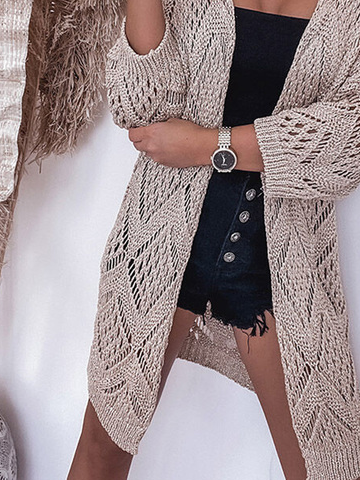 Women Casual Plain Autumn Natural Micro-Elasticity Daily Long sleeve Mid-long Regular Sweater coat