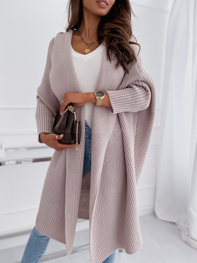 Casual Plain Autumn V neck Natural Loose Standard Mid-long Regular Size Sweater coat for Women