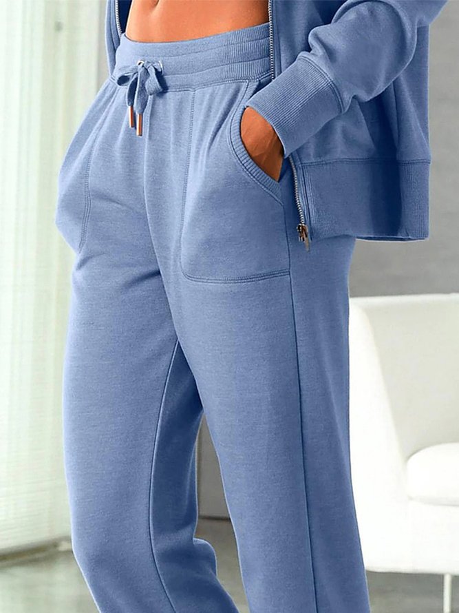 Plain Sports Autumn Natural Loose Straight pants Long H-Line Regular Size Sweatpants for Women