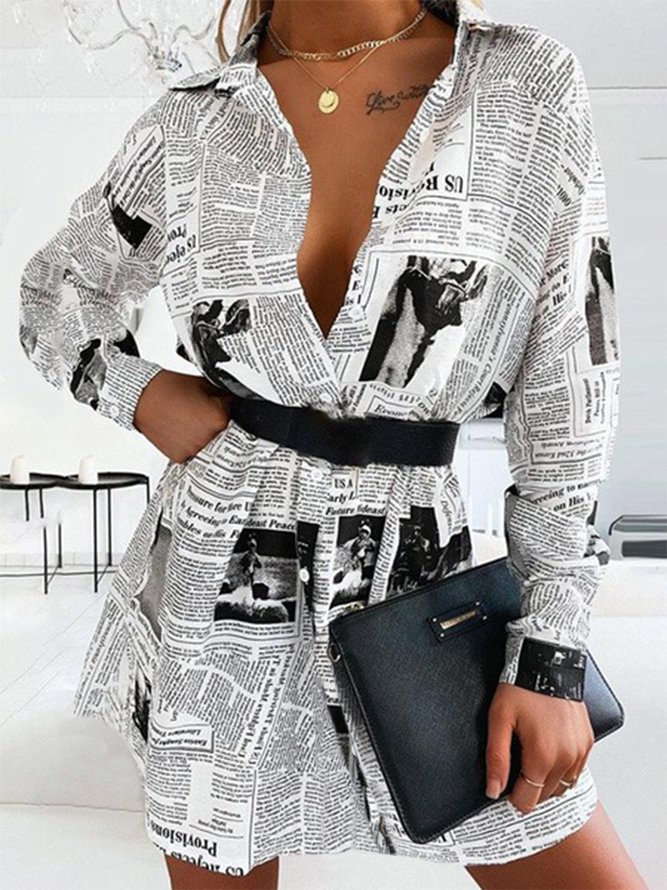 Text Letters Long Sleeve Plus Size Casual Dresses