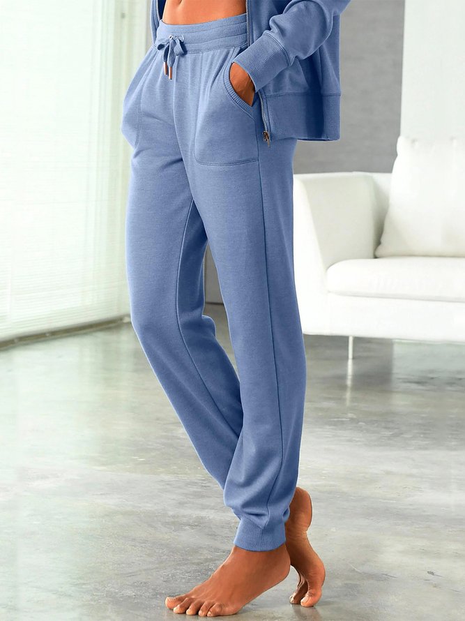 Plain Sports Autumn Natural Loose Straight pants Long H-Line Regular Size Sweatpants for Women