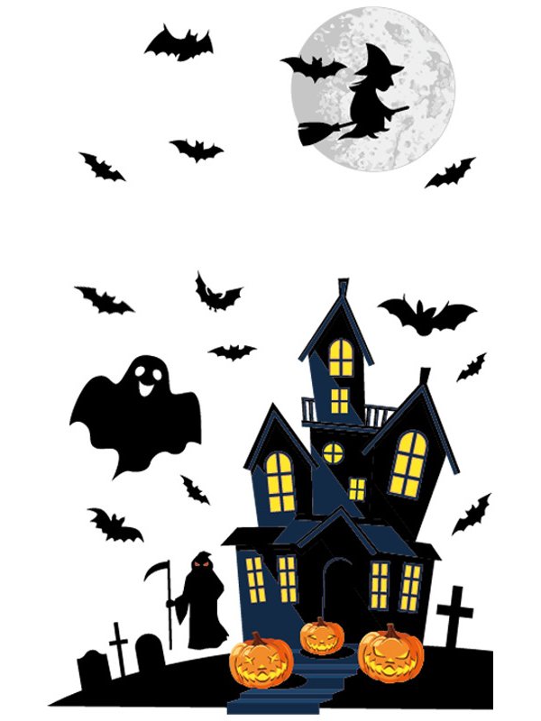 Black Castle Ghost Sticker Halloween Funny Wall Sticker Spoof Decoration