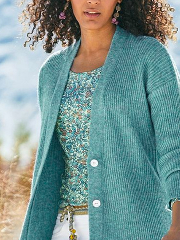 Women Casual Plain Autumn Natural Loose Long sleeve Yarn/Wool yarn Regular H-Line Sweater coat