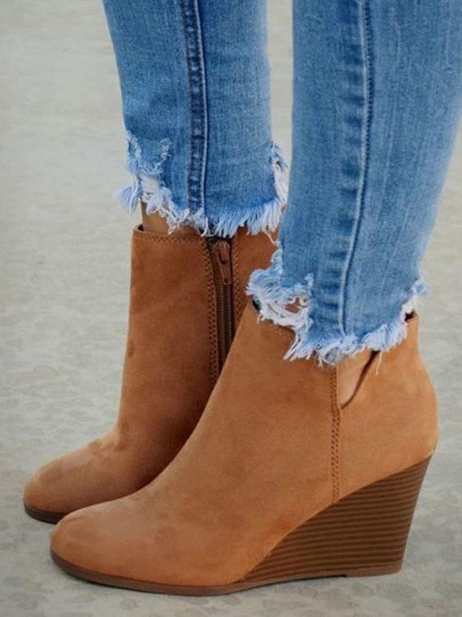 Urban Simple Casual Leopard Print Plain Wedge Ankle Boots