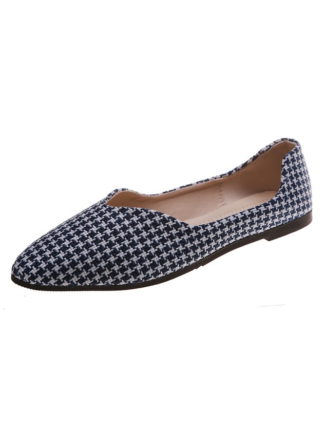 Women Houndstooth All Season Urban Commuting Flat Heel Valentine's Day Rubber Slip On Shallow Shoes Flats