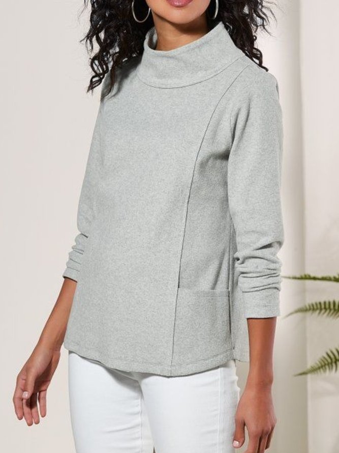 Casual Plain Autumn Micro-Elasticity Loose Jersey H-Line Regular Half Turtleneck Sweatshirts for Women