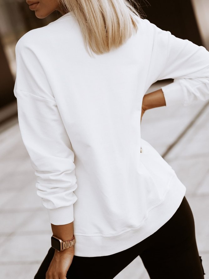 Women Casual Plain Autumn Polyester Micro-Elasticity Daily Loose Standard Crew Neck Sweatshirt