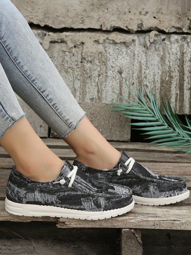 Women Casual Plain All Season Vacation Flat Heel Denim Fabric Lace-Up Lace Up Shoes Flats