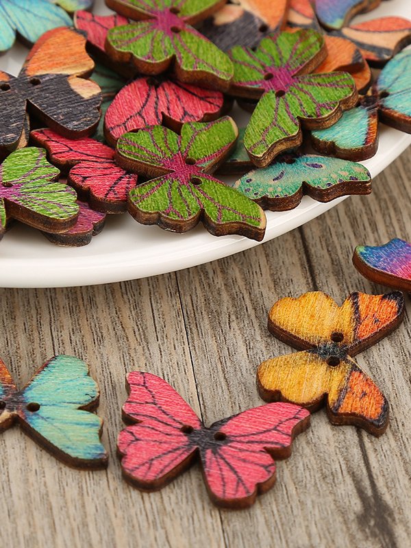 5Pcs Animal Butterfly Wooden Button DIY Accessories Sets Handmade