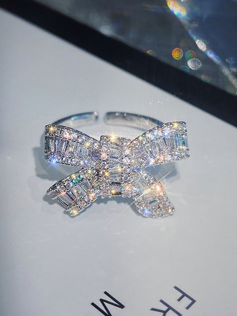 Banquet Party Diamond Bow Delicate Open Ring Valentine's Day Wedding Rings