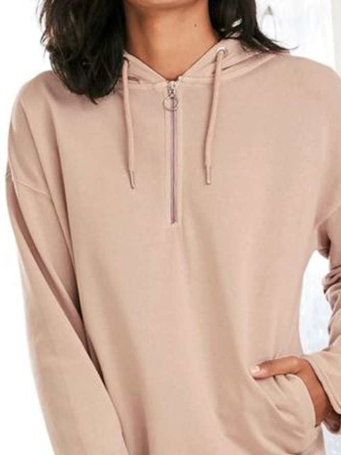 Plain Long Sleeve Zipper Hoodie Pockets Plus Size Casual Sweatshirts
