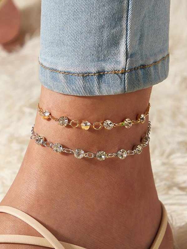 Party Style Zircon Sparkling Single Layer Anklet Beach Vacation