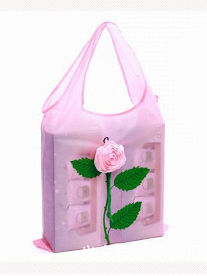 Rose Flower Folding Eco Bag Drawstring Shopping Bag