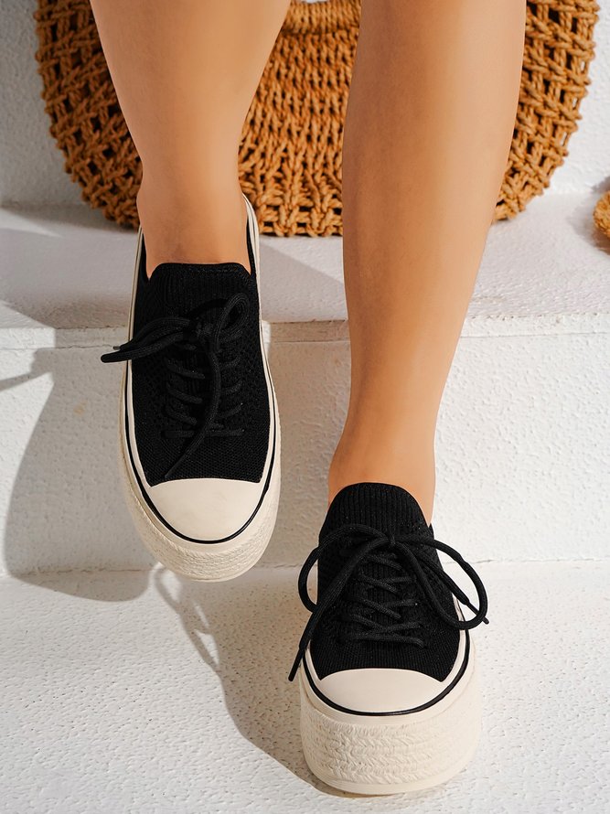 Fashionable Lightweight Breathable Lace-Up Platform Flyknit Casual Shoes