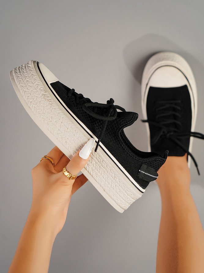 Fashionable Lightweight Breathable Lace-Up Platform Flyknit Casual Shoes