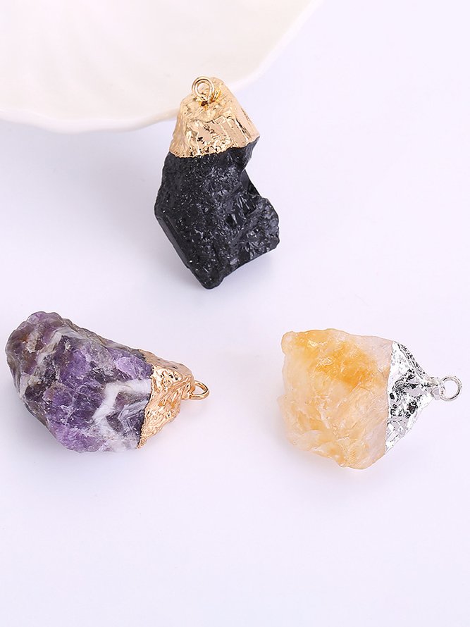 Natural Crystal Inlaid Gold Vintage Pendant DIY Jewelry Necklace Accessories