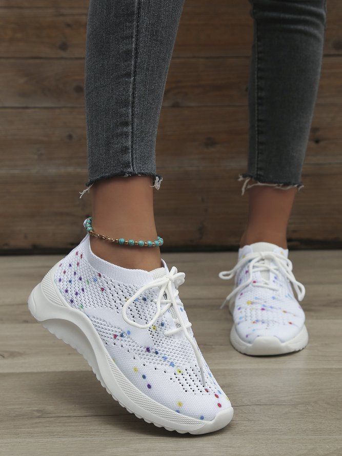 Multicolored Polka Dot Print White Flyknit Sneakers
