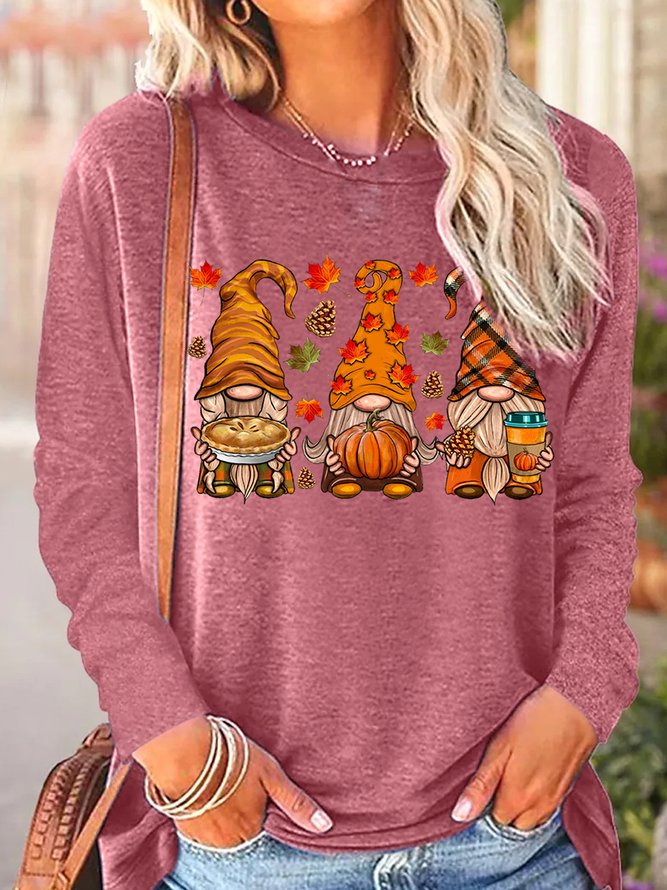 Womens Fall Gnomes Autumn Pumpkin Thanksgiving Casual Top