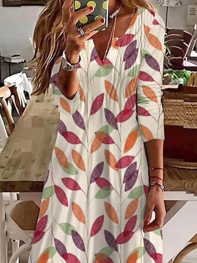 Leaves Casual A-Line Long Sleeve Dresses