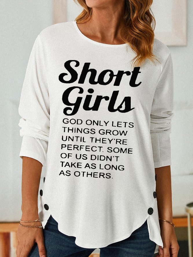 Womens Funny Short Girl Casual Crew Neck Top