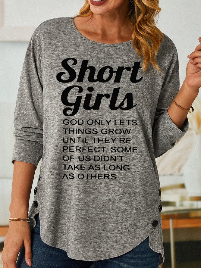 Womens Funny Short Girl Casual Crew Neck Top