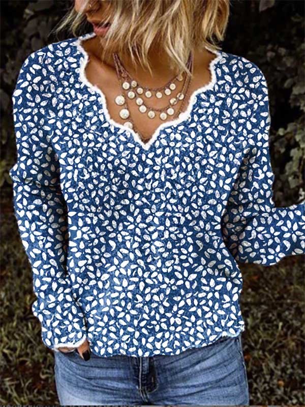 Floral V neck Casual Sweater