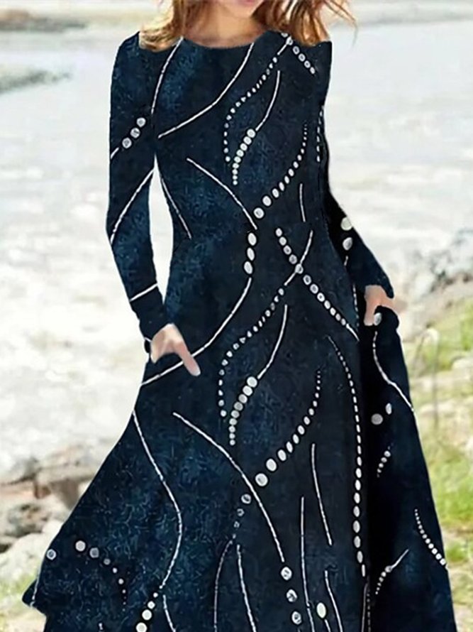 Casual Geometric Polka Dots Long Sleeve A-Line Dresses