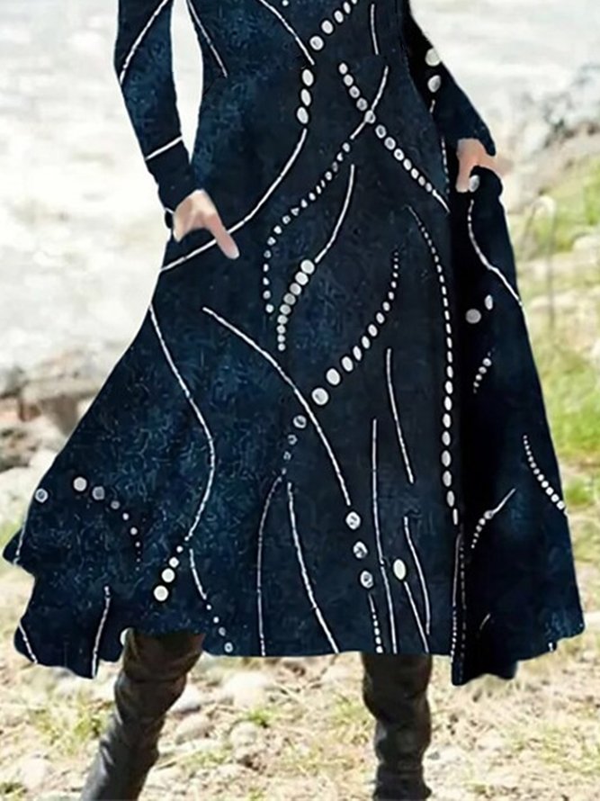 Casual Geometric Polka Dots Long Sleeve A-Line Dresses