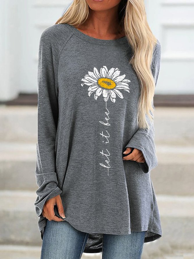 Casual Floral Tunic Long Sleeve Loose T-Shirt