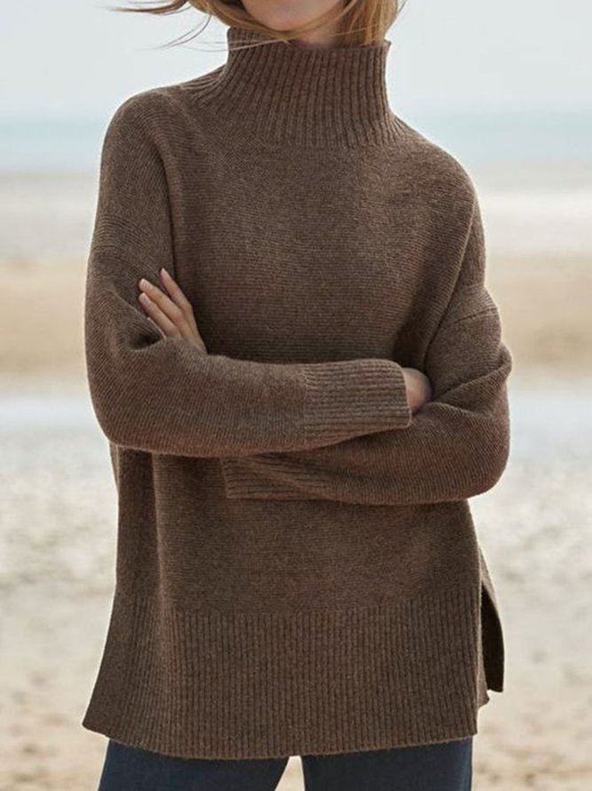 Casual Turtleneck Plain Loose Sweater