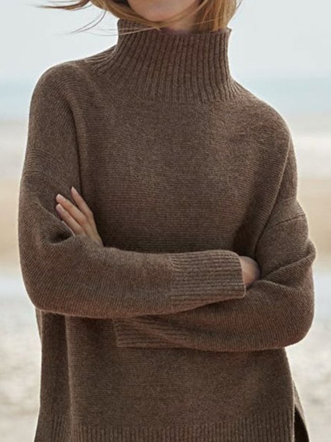 Casual Turtleneck Plain Loose Sweater