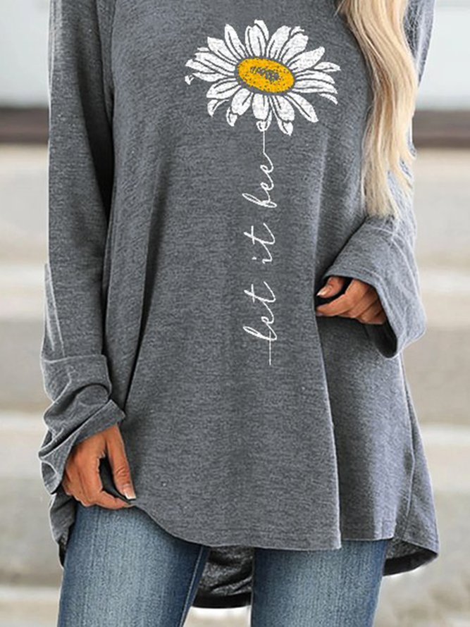Casual Floral Tunic Long Sleeve Loose T-Shirt