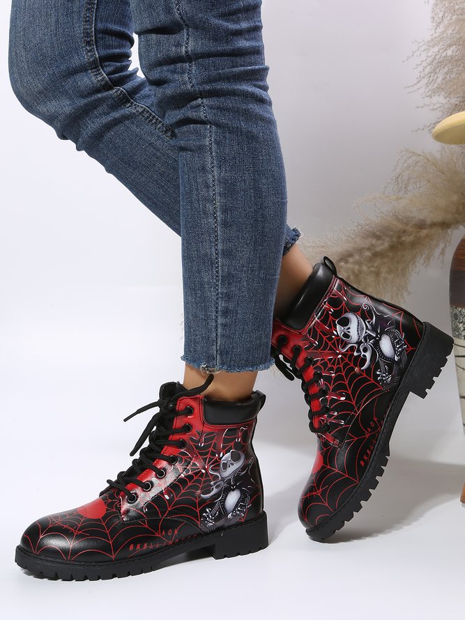 Women All Season Party Halloween Printing Closed Toe PU Best Sell Non-Slip Classic Boots Boots