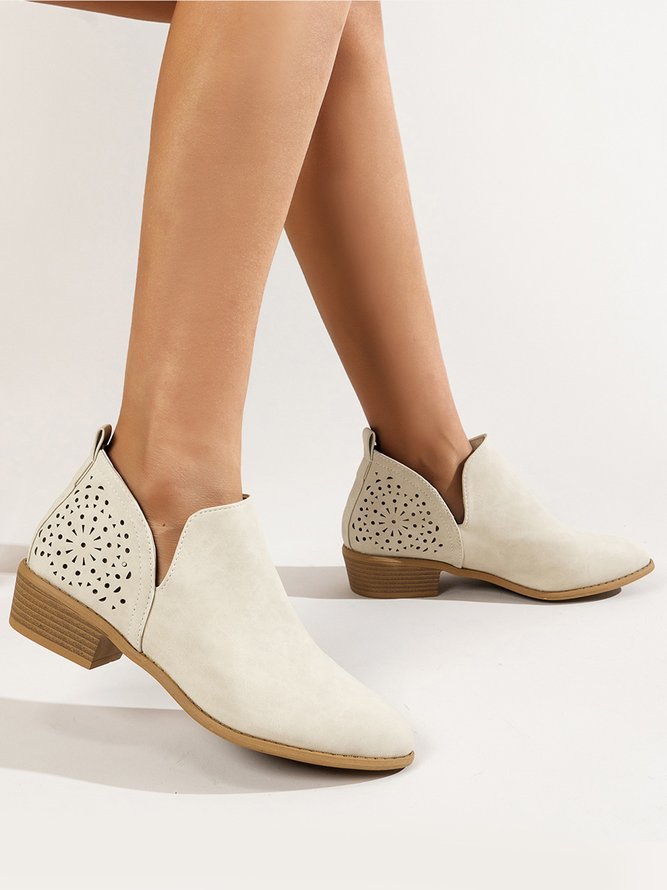 Cutout Breathable Pointed Toe Chunky Heel Booties